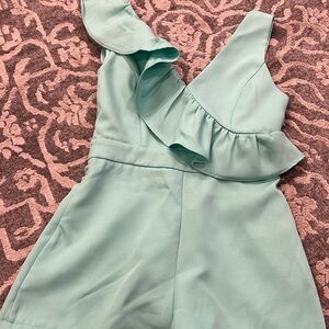 Mint Green Ruffled Sleeveless Romper